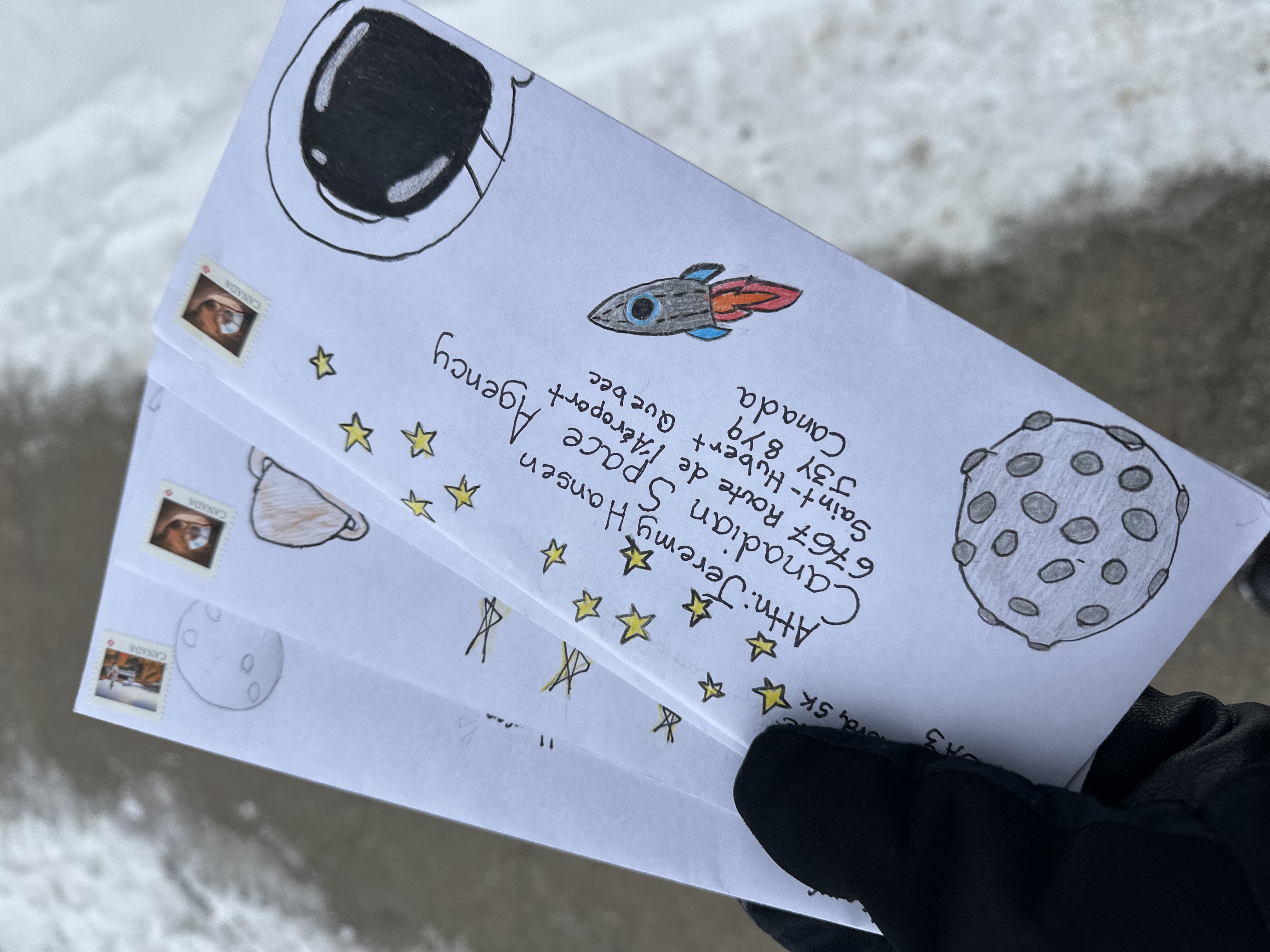 Envelopes ready to mail to Canadian Astronaut Jeremy Hansen