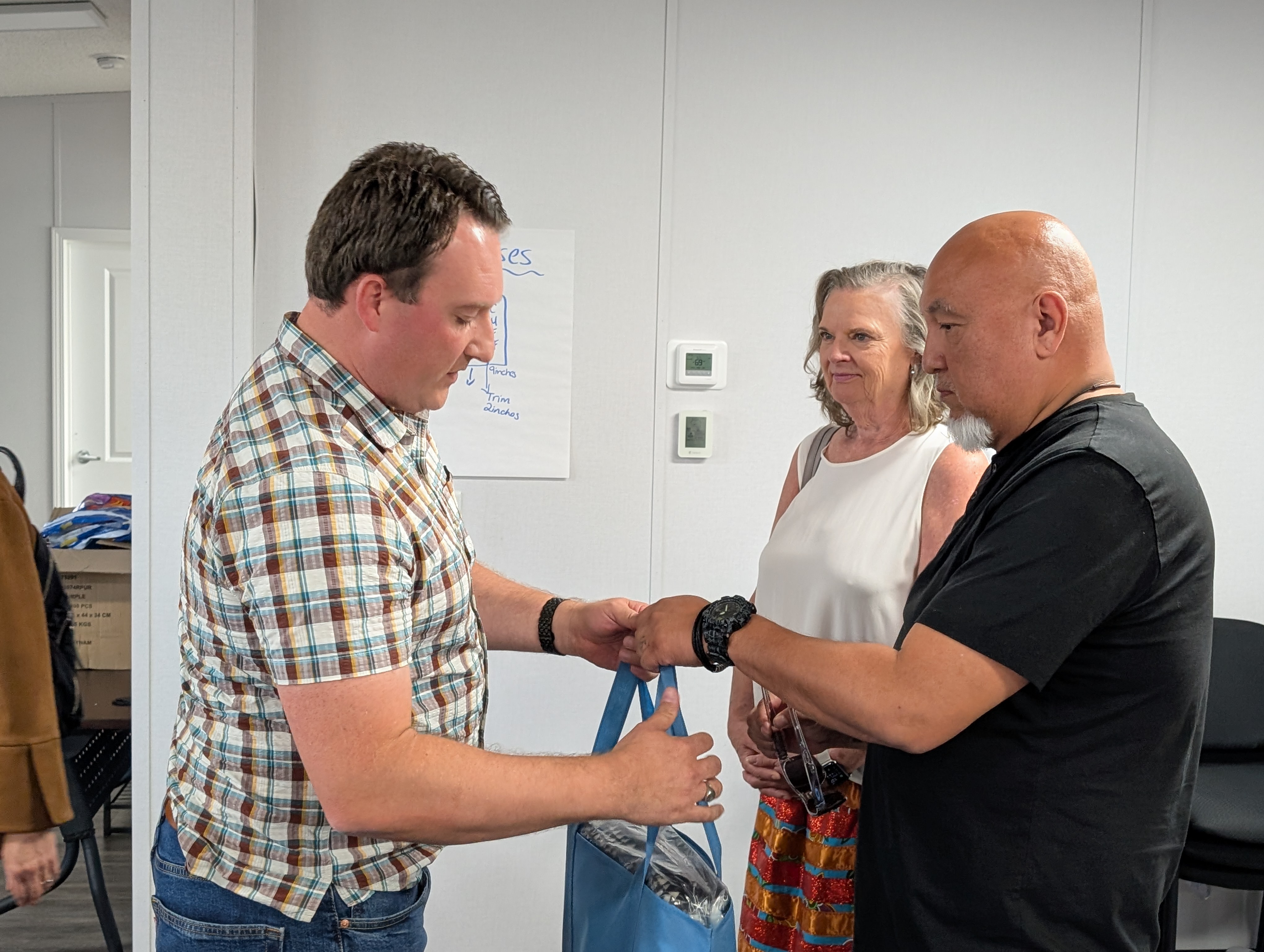 Handshake and gift presentation